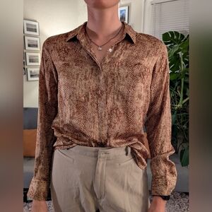 a new day Men's Tan Patterned Button Down Shirt